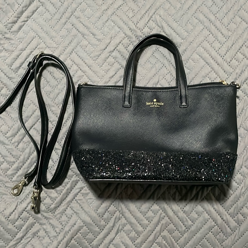 Kate Spade Black Sparkle Small Tote Purse with Strap